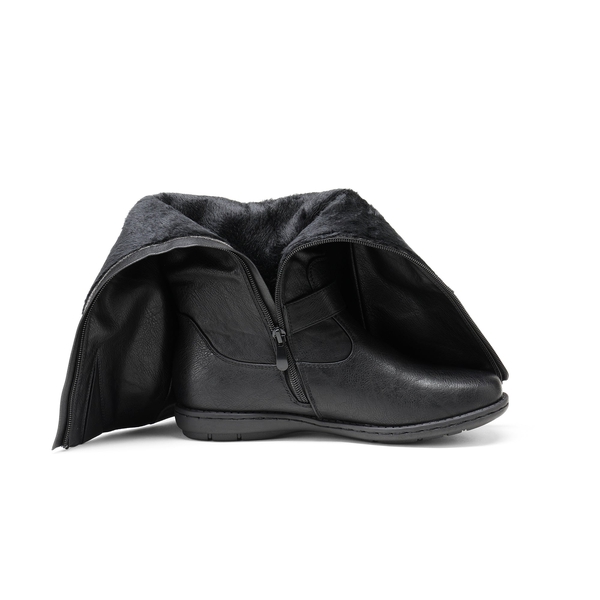 Wide Calf  Knee High Faux Fur Boots - WIDE CALF BLACK - 5